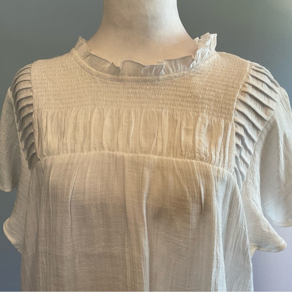 Nanette Lepore White Boho Blouse Smocked Yoke Ruffle Sleeve Top - Picture 8 of 16